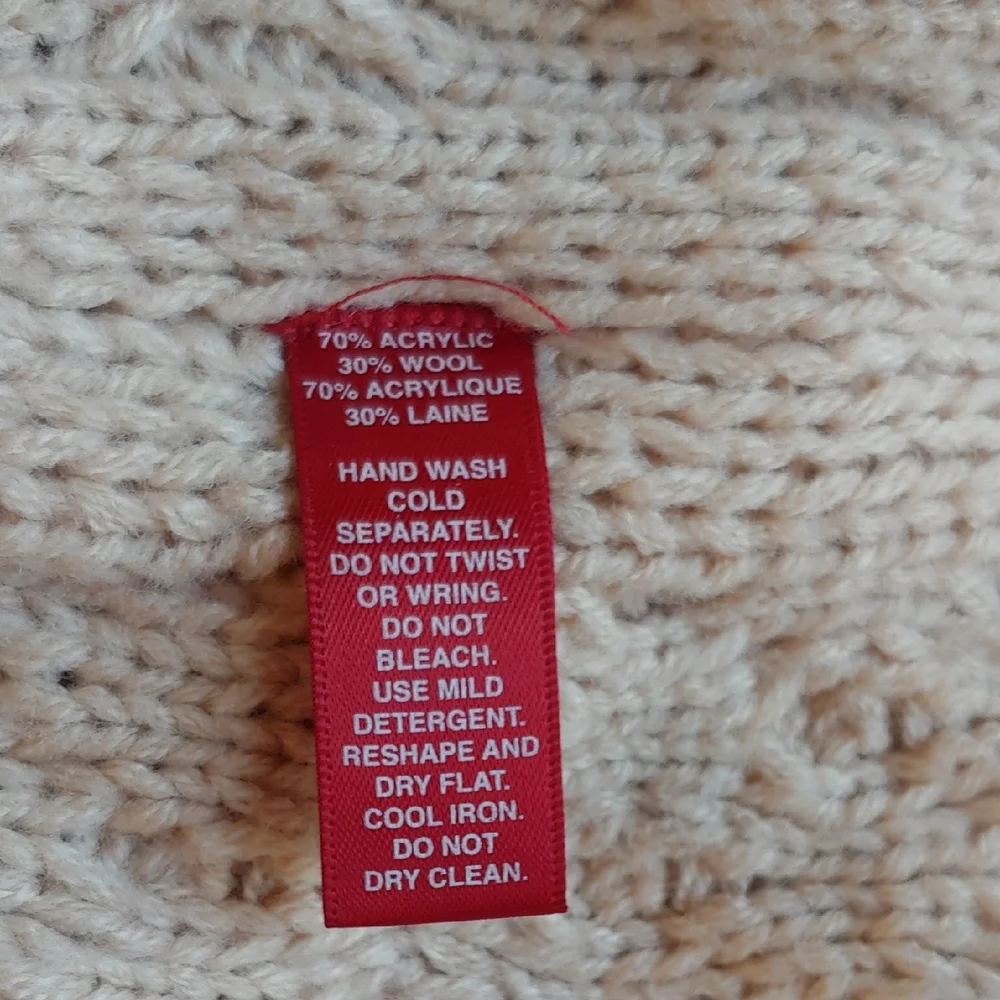 Saks Fifth Ave Wool Blend Cream Cable Knit Cowl Sweater with Side Belts Small - Picture 15 of 16